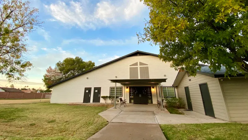 Church entrance and front lawn