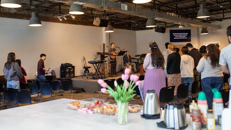 People gathered in the church meeting room